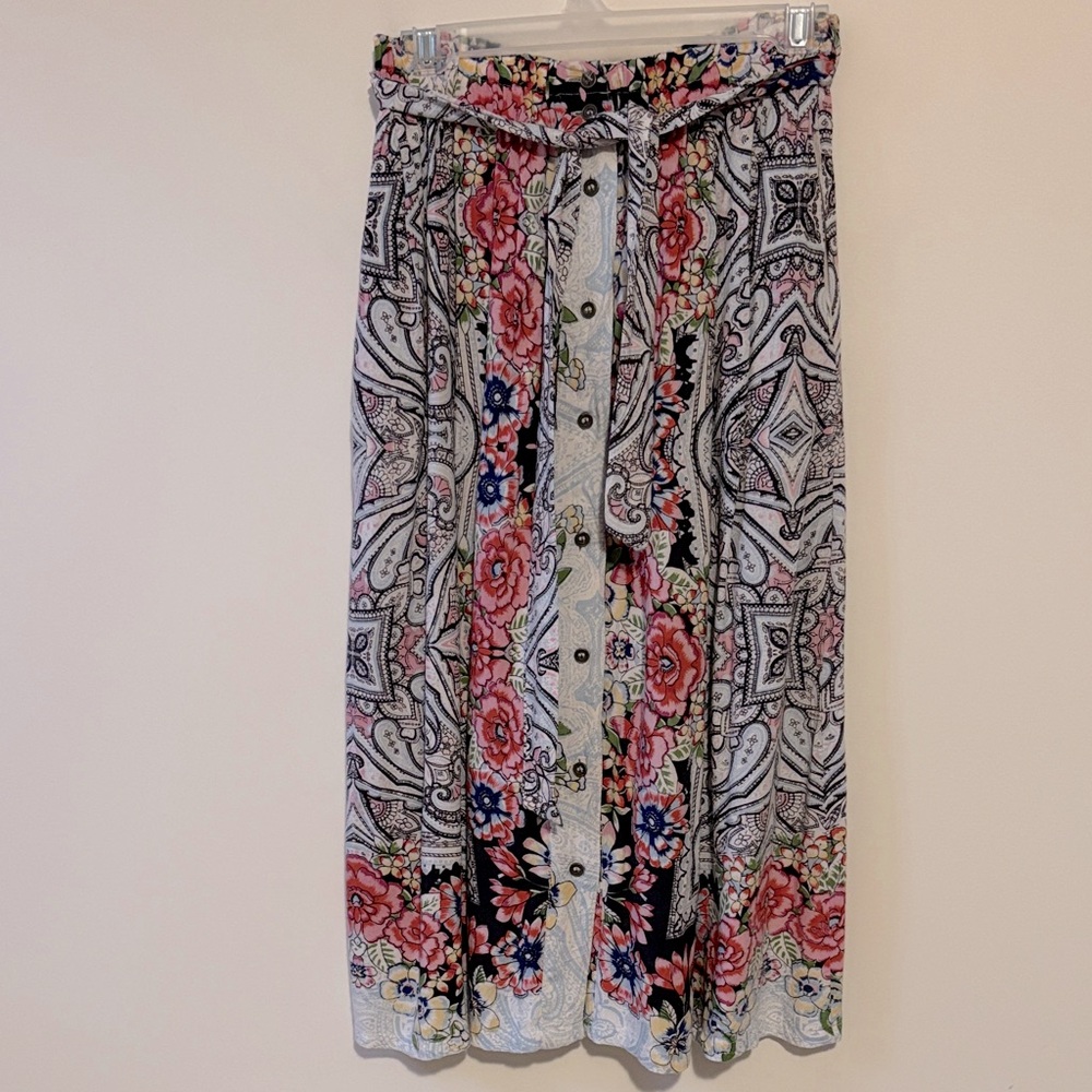 Angie Black and Pink Floral A-Line Skirt